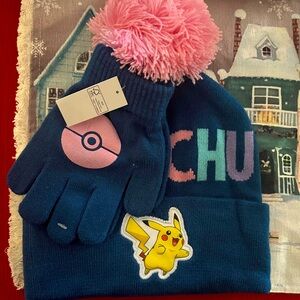 Youth, girls, Pikachu, winter hat, and gloves